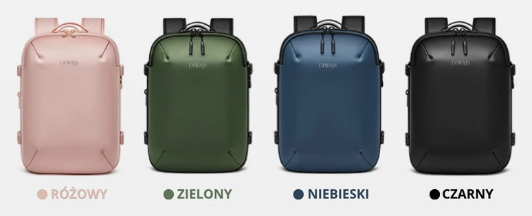 plecak próżniowy airbag w czterech kolorach